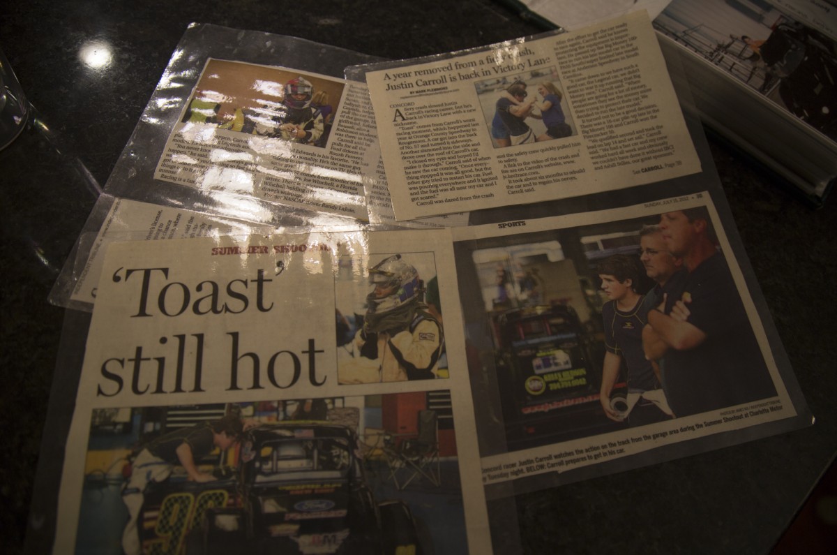 Carroll's mother Susan shares articles about him from around the time he got in his wreck.