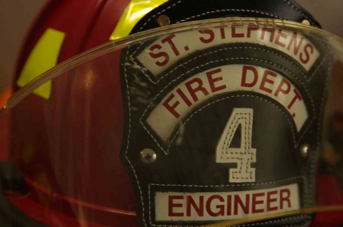 A firefighter helmet from the Saint Stephens Fire Department in Hickory, NC.