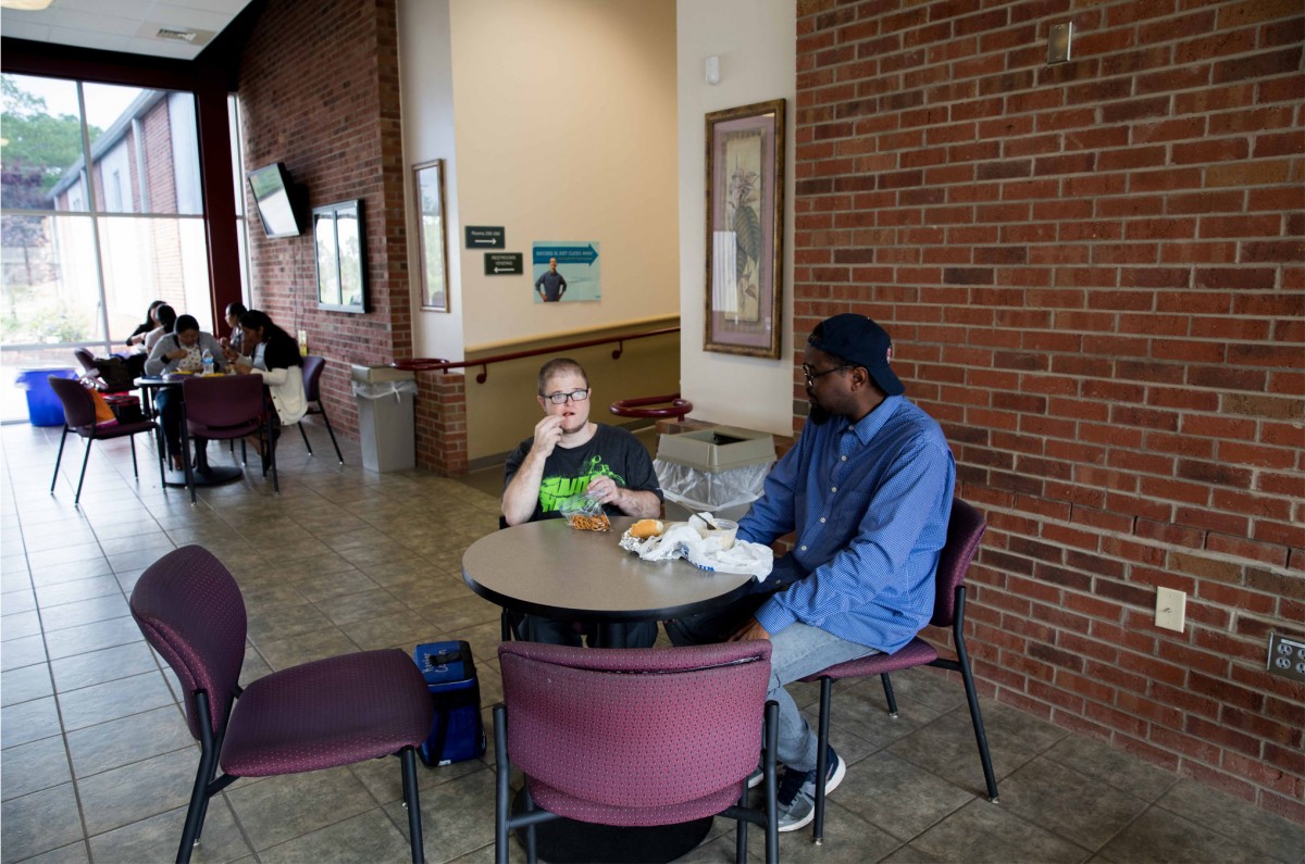 Kester and Harper share lunch together before going to class at Western Piedmont Community College.