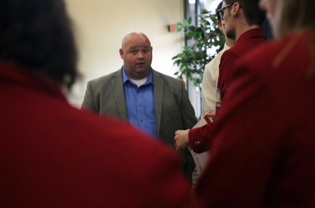 Ledford speaks to a group of members from Catawba Valley Community College’s chapter of SkillsUSA, an organization Ledford is extremely dedicated to. He holds an officer position in the organization.
