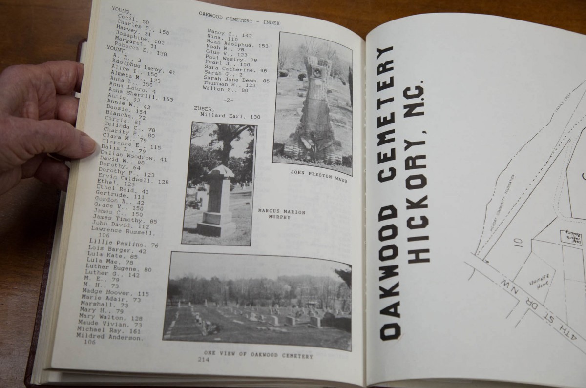 An index of Oakwood Cemetery.