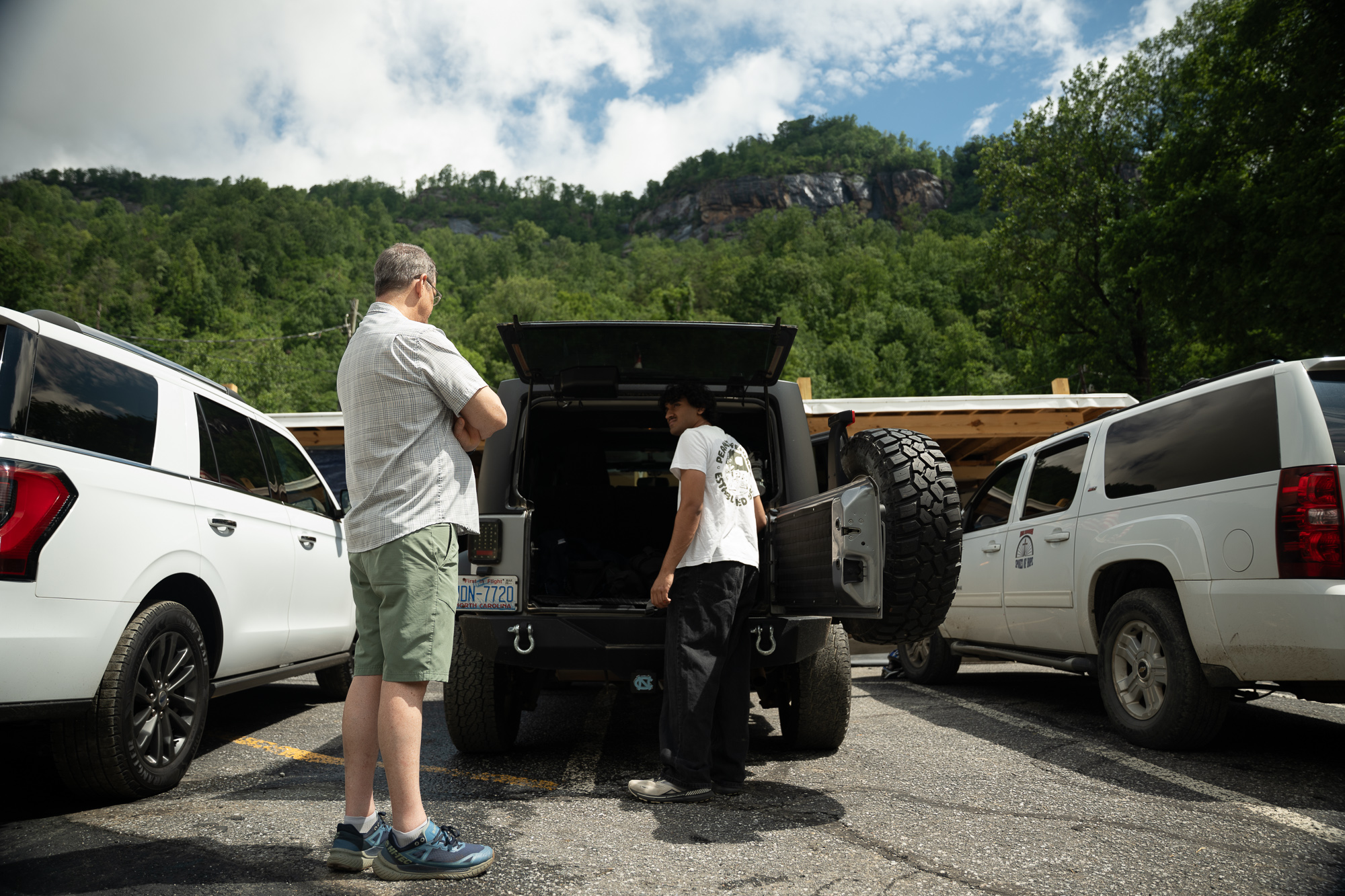Nikhil Mehta and Pat Davison were deciding what gear to take on the filming shoot in Chimney Rock, N.C.