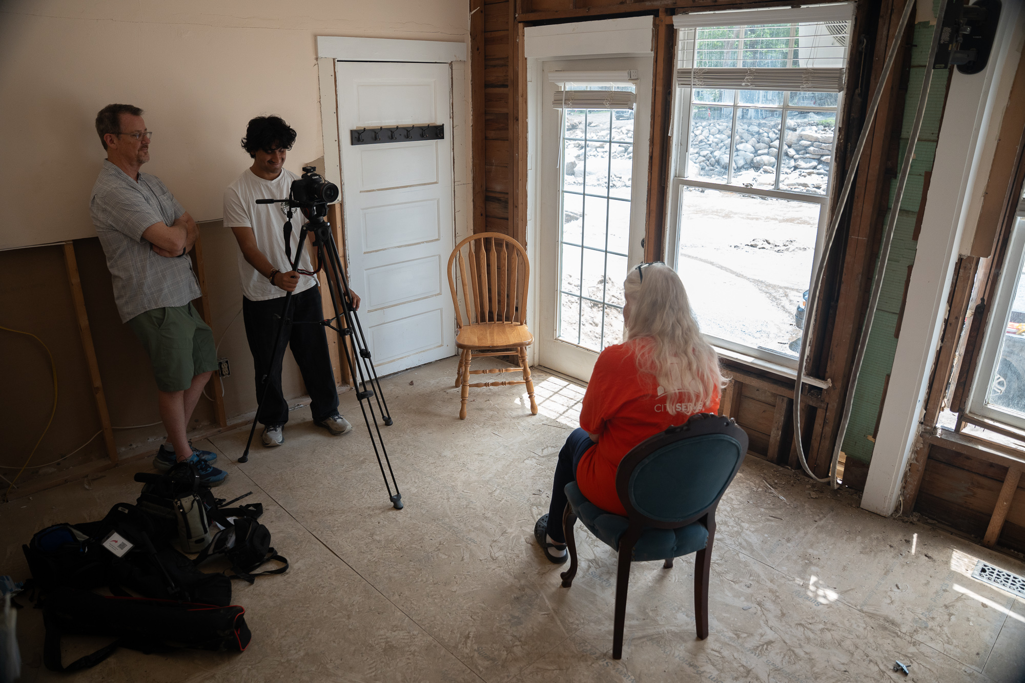 Nikhil Mehta and Pat Davison were setting up for the interview shot with Joan Schneider.