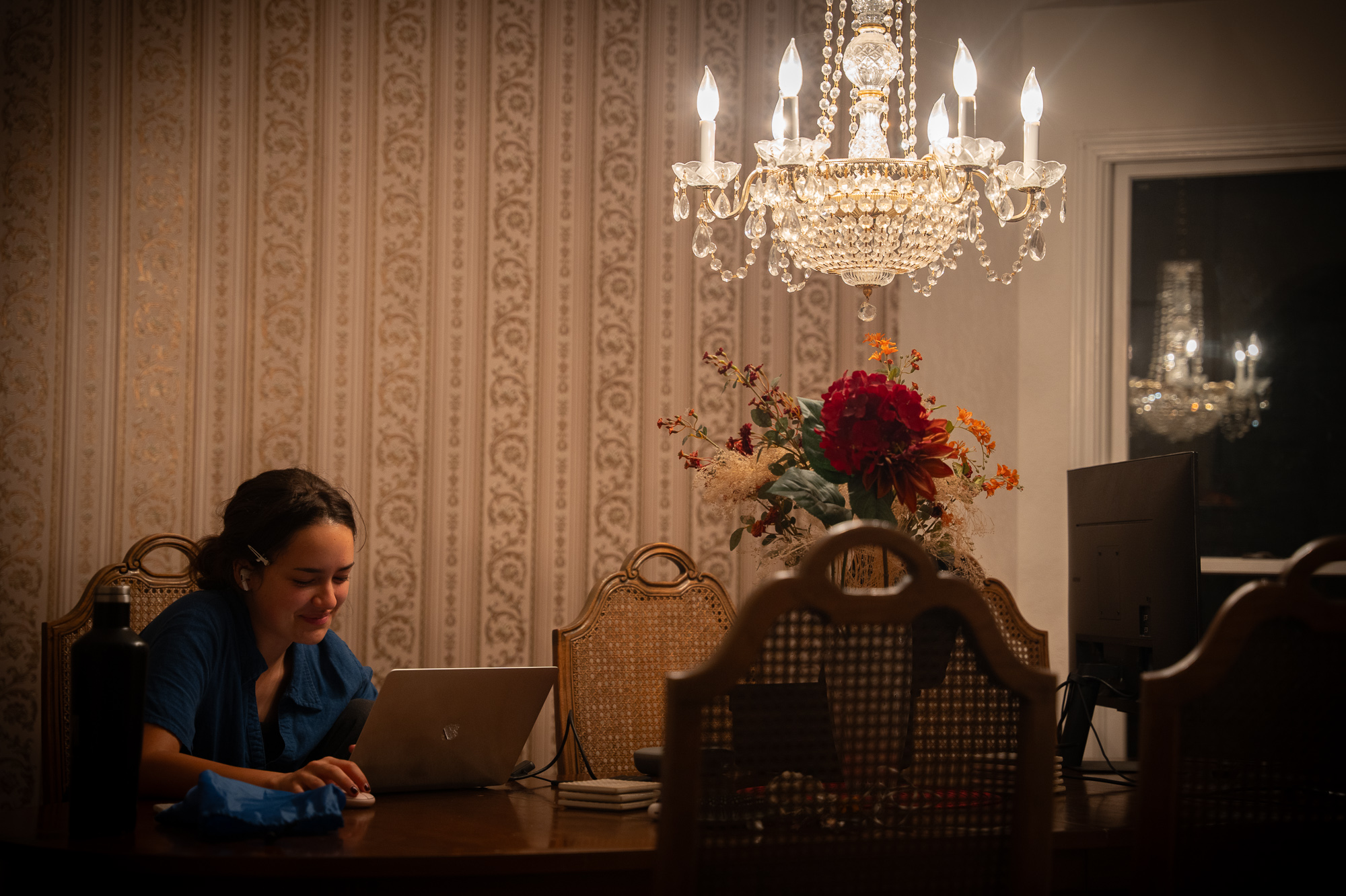 Amelie Fawson worked peacefully at the dining room table to complete her radio cut.