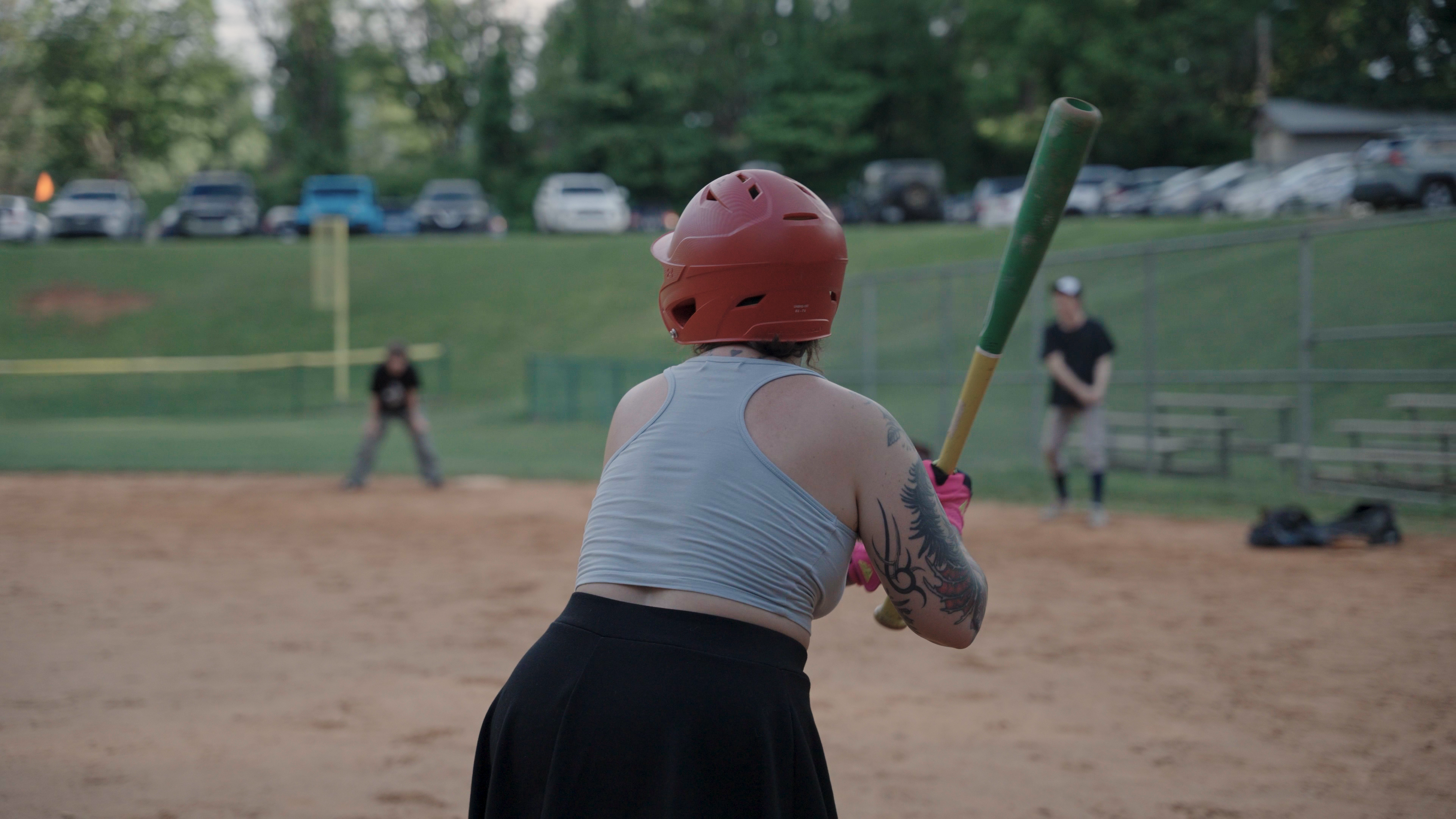 Baylen stands ready to bat during baseball practice. “Marshall didn’t ever make me feel like it was difficult to belong there,” she said.